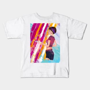 Girl painter and colorful artist paint palette Kids T-Shirt
